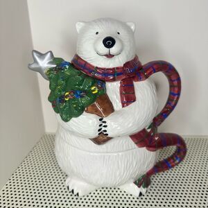 Vtg Pfaltzgraff Ceramic Glazed Polar Bear TeaPot W/Hot Chocolate Coffee  Cup Mug